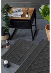 Resim Hcw Cross Antrasit %100 Pamuk Viskon 2 Parça Banyo Paspas Seti 40 60+60 100 Cm Antrasit 