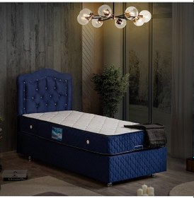 Resim Setaymobilya Baza, Şah Lacivert Tek Kişilik Baza + Başlık + Deluxe Yatak 