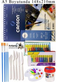 Resim Canson Çok Amaçlı Sanatsal Blok A5 200 Gr 20 Yaprak 1 Adet Fanart 12 Renk Yağlı Boya Fırça Palet Spatula Fırça Temizleme 
