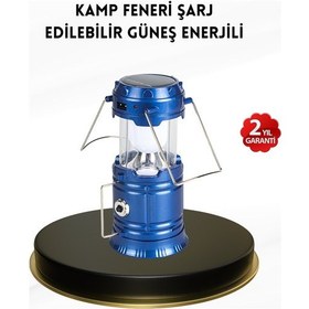 Resim Solar Kamp Lambası Kızak Sistemli Şarjlı Taşınabilir Doğa Yürüyüşü Işığı Beyaz 