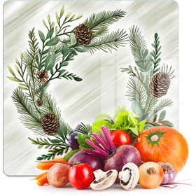 Resim Decovetro Cam Kesme Tahtası ve Sunumluk Kare Noel Yılbaşı Çelenk Desenli 30 x 30 cm 