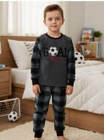 Resim Zekids Erkek Çocuk Goal Baskılı Polar Pijama Takımı-16816 Füme 