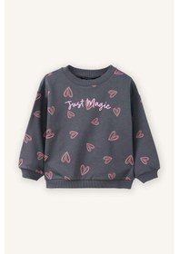 Resim Defacto Oversize Geniş Kalıp Bisiklet Yaka Desenli Sweatshirt Kız Bebek G7502a526spar58 Antrasit-ar58 