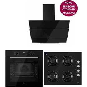 Resim Ferre Black Plus Serisi QBL63CS - S2140 - SMRCW600 3lü Cam Ankastre Set 