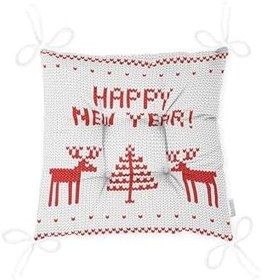 Resim RealHomes Happy New Year Temalı Dijital Baskılı Pofidik Kare Sandalye Minderi 