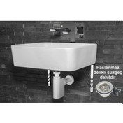 Resim Studor Trap-Vent Beyaz Havalıklı Lavabo Sifonu Paslanmaz Delikli Süzgeçli Tıkanma ve Koku Önleyici 