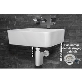 Resim Studor Trap-Vent Beyaz Havalıklı Lavabo Sifonu Paslanmaz Delikli Süzgeçli Tıkanma ve Koku Önleyici 