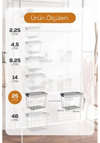 Resim Vienev 3'lü 25 Litre Kilitli Kapaklı Saklama Ve Erzak Kutusu 33125 