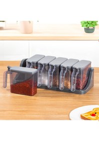 Resim Porsima 1182 Standlı Kaşıklı Kapaklı Baharatlık Seti 6'Lı Antrasit 