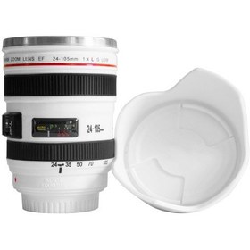 Resim Geeksen Kamera Lens Tasarımlı 400ml Paslanmaz Çelik Termos Bardak, Kahve Fincanı, Düşük Sızıntı, Beyaz Siyah 