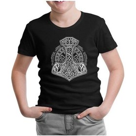 Resim Lord Tshirt A Viking Hammer İn Tribal Style Siyah Çocuk Tshirt 001 
