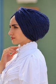 Resim Sahra Şal Dünyası Hazır Düğüm Bone Sakallı Lacivert 
