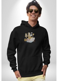 Resim Astronot Kitap Füze Saat Ampül Büyüteç Kadın Erkek Siyah Kapüşonlu Sweatshirt Hoodie Siyah 