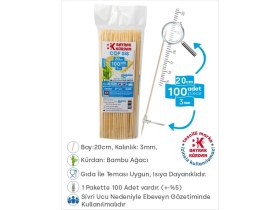 Resim Home 20 cm Çöp Şiş 100 Adet, 3 mm - Adana, Urfa, Et, Tavuk, Sebze Kebap Yemekler Için Ahşap, Odun, Bambu 