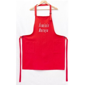 Resim Mutfak Önlüğü Kişiye Ve İsme Özel Nakışlı Mutfak Önlüğü Sade Farklı Renkler Kırmızı 