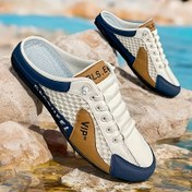 Resim Erkek Rahat Kayma Slip-On Terlikler - Düz Renk, Suni Kapak Üstü, Kumaş İç, PVC Taban, EVA Tabanlık, "Dian Sen Man" Tasarımı, Mavi & Beyaz Çizgili Desen, Ev & Eğlence İçin Mükemmel, Rfid-Engelleme, Dayanıklı PVC Taban, Oda Dekoru İçin Mükemmel 