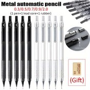 Resim Her Sette 3 Yüksek Kaliteli Siyah/Gümüş Otomatik Kalem, 0.3/0.5/0.7/0.9/2.0mm Siyah HB Grafit Uç Kırılmaz, Profesyonel Sanat Çizim Kalemleri ve Kırtasiye Malzemeleri İçin Uygun (1 Kalem + 1 Uç + Hediye Olarak 1 Lastik) 