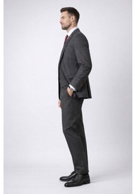 Resim Fabio Cassel Slim Fit Mono Yaka Çift Yırtmaçlı Astarlı Takım Elbise Yelekli Füme 