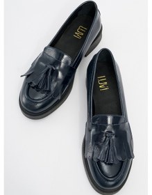 Resim Luvi Shoes Milina Laci Rugan Püsküllü Hakiki Deri Kadın Loafer Ayakkabı Lacivert 