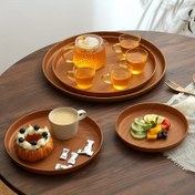 Resim 1 adet Ahşap Desenli Plastik Servis Tepsisi - Yükseltilmiş Kenarlıklı Yuvarlak Dekoratif Tabak, Yemek, Peynir, Meyve ve Gıda Depolama için - Kaymaz Çay Bardağı Havlu Tepsisi, Kahvaltı, Ekmek, Kahve için İdeal - Tüm Mevsimler için Çok Yönlü Kullanım, Otel Ticari Dekor ve Ev Düzenleme için Mükemmel, Tatil Servis Tepsileri | Zarif Masa Örtüsü | Dayanıklı Plastik Tabak 