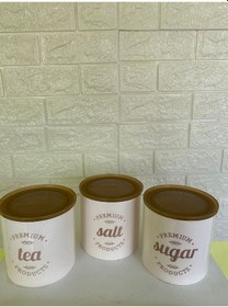 Resim 3'lü Vakumlu Kapaklı Porselen 1000 Ml Tea/salt/sugar Çay Tuz Şeker Kavanoz Seti 