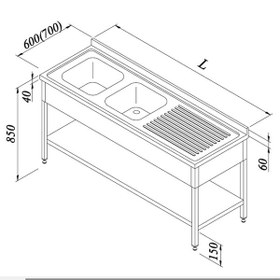 Resim Öztiryakiler Evyeli Tezgahı 2G/1D Sağ 3 Perdeli Taban Raflı 180x70 CM 
