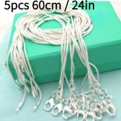 Resim 5 adet 60cm / 24in 925 Gümüş Yılan Zinciri Boyunlukları - 1mm Genişlikte, Ayarlanabilir Deniz Askısı ile Katı DIY Boncuk Zinciri, Kadınlar ve Erkekler için İdeal, Mükemmel Noel Hediyesi, Noel Hediyesi Fikri|Yılan Tasarımı|Ayarlanabilir Kapanış 