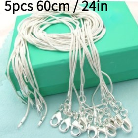 Resim 5 adet 60cm / 24in 925 Gümüş Yılan Zinciri Boyunlukları - 1mm Genişlikte, Ayarlanabilir Deniz Askısı ile Katı DIY Boncuk Zinciri, Kadınlar ve Erkekler için İdeal, Mükemmel Noel Hediyesi, Noel Hediyesi Fikri|Yılan Tasarımı|Ayarlanabilir Kapanış 