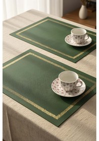 Resim Rivaistanbul Yeşil Gold Çerçeve Nakışlı 2' Li Amerikan Servis Seti Yeşil 