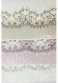 Resim 3 Lü Tül Dantel İşlemeli Boncuklu Havlu Seti 50x90 Cm Çok Renkli 