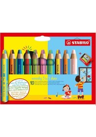 Resim Stabilo Woody 3in1 Duo Kuru Boya 10 Renk Eo882/10-2 Çok Renkli 