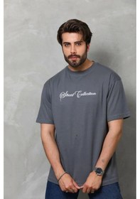 Resim Erkek Baskılı T-shirt Kısa Kol Bisiklet Yaka Regular Fit Tişört - Füme Füme 