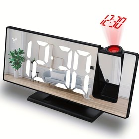 Resim Geniş Ekranlı USB Gücünde Çalışan Projeksiyonlu Saat ile Dijital Ekran, Parlayan Kırmızı Saniye Ucu ve Komidin - Yatak Odası Atmosferi Geliştirme için Modern Siyah Tasarım, Zaman Projeksiyonu | Çağdaş Yatak Odası Dekoru | Plastik Yapı, Yatak Odaları İçin Alarm Saatleri 
