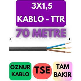 Resim Öznur 3x1,5 Ttr Kablo Metre Seçenekli Siyah - 70 Metre 