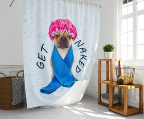 Resim Banyo Duş Perdesi Sevimli Köpek Desen Dijital Baskılı Banyo Perdesi, Tek Kanat C Halkalı-180x200 Cm Tropik Home