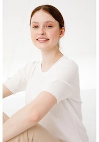 Resim Desen Minimalist Oversize Yuvarlak Yaka Kısa Kol Kadın Bluz - Günlük & Şık Kemik 
