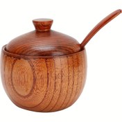 Resim 1 adet Retro Katı Ahşap Zeytin Baharat Kutusu Kaşık ve Kapak ile - Tuz ve Biber için Mükemmel - Evde Yemek Pişirme ve Misafirperverlik için İdeal, Pişirme Temel Gereksinimleri|Retro Tasarım|Dayanıklı Ahşap Kutu 