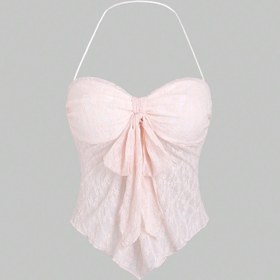 Resim Kadınlar için Y2K Yazlık Halter Boyun Bağcıklı Crop Top - Yarı Şeffaf Fiyonk Detaylı Hafif Esnek Atlet, Makinede Yıkanabilir Düz Renk Plaj ve Günlük Kıyafetler İçin, Tatil Stili, Büzgülü Detaylar, Yumuşak Dokulu, Sıcak Hava Modası, Rahat Kesim, Moda Tutkunları 