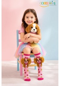 Resim Color Socks 1 Çift Peluş Kulaklı Köpek Desenli Kız Çocuk Çorap Pembe 