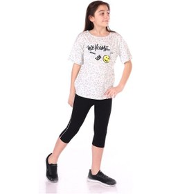 Resim Toontoy Kids Toontoy Kız Çocuk 2'li Takım Baskılı Yuvarlak Yaka T-shirt & Beli Lastikli Crop Tayt Yeşil 