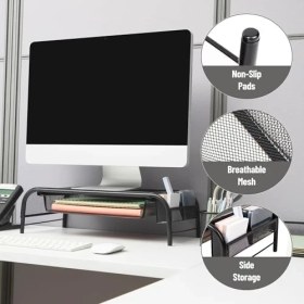 Resim Teknocan Marketing Reader Network Monitör Standı, 3, 1 Kağıt Tepsi ve 2 Yan Depolama Bölmesi, Masaüstü Düzenleyici, Metal Örgü, 2'li Set, Siyah 2'li Paket 