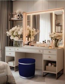 Resim Zerafet Silver Kaplama Luxery Puf-mavi Babyface Kumaş Pofuduk Oturma Pufu&makyaj Pufu&bench 