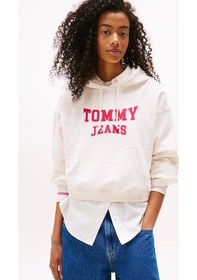 Resim Tommy Jeans Tjw Kutu Kesim Kısa Kolej Stili Kadın Kazak Dw0dw21598ybh Beyaz 