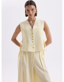 Resim Mai Collection Mai Studios Co. Shonas Bağcık Detay Sarı Yelek Pantolon Takım Sarı 