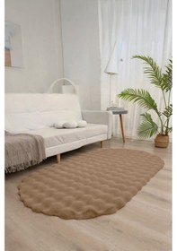 Resim Bubble Oval Yumuşak Peluş Kaymaz Salon Oturma Odası Balkon Halısı Yolluk Vizon 