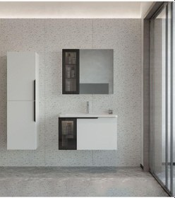 Resim Orka Pure 100 Cm Mat Beyaz Banyo Dolabı Takımı Ve Boy Dolabı Navaro/antrasit 