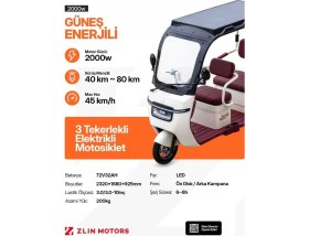 Resim Zlin Motors Troya Sun Güneş Enerjili Moped 2000 Watt 3 Tekerlekli 190 kg Taşıma Kapasitesi 