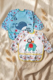 Resim Babydonat Balina Sıvı Geçirmez Uzun Kollu Bebek Mama Önlüğü 6-24 Ay - 2'li Set Blw Uyumlu Leke Tutmaz Aktivite 