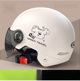 Resim Güneşlikli Yarım Elektrikli Motosiklet Sürüş Kaskı Beyaz Beyaz 