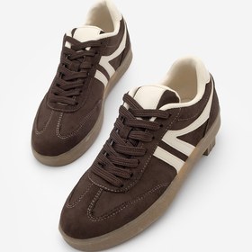 Resim Marjin Kadın Sneaker Bağcıklı Düz Taban Acı Kahve Spor Ayakkabı Tiyone Kahve Süet 